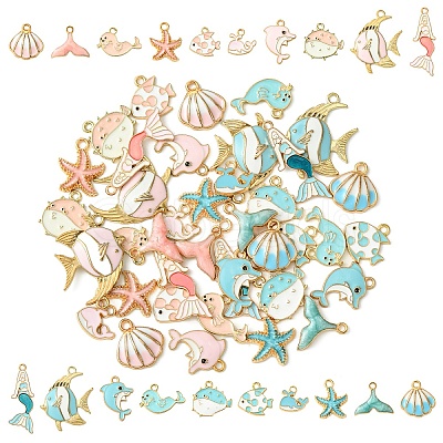 20Pcs 10 Styles Sea Animal Alloy Enamel Pendants ENAM-YW0004-35-1