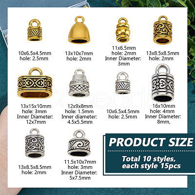 150Pcs 15 Styles Tibetan Style Cord Ends FIND-PH0028-89-1