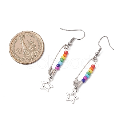 Chakra 304 Stainless Steel Glass Star Dangle Earrings EJEW-JE06788-1