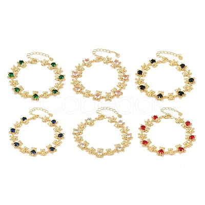 Bear Brass Micro Pave Cubic Zirconia Link Chain Bracelets for Women BJEW-K248-05G-1