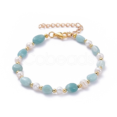 Natural Amazonite Beaded Bracelets X-BJEW-JB05265-03-1