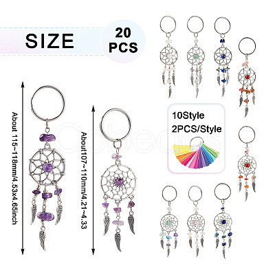 20Pcs 10 Style Natural Chip Gemstone Keychain KEYC-KS0001-05-1