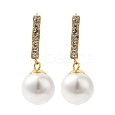 Ion Plating(IP) Stainless Steel Inlay Rhinestone & Imitation Pearl Stud Earrings for Women EJEW-M024-02G-1