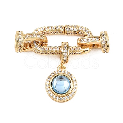 Flat Round Brass Micro Pave Cubic Zirconia Fold Over Clasps KK-U059-62G-1