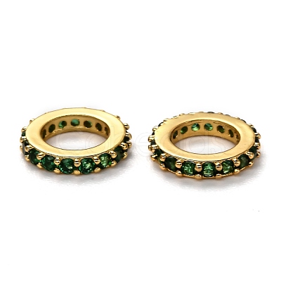 Brass Micro Pave Cubic Zirconia Rondelle European Beads KK-B028-18G-E-1