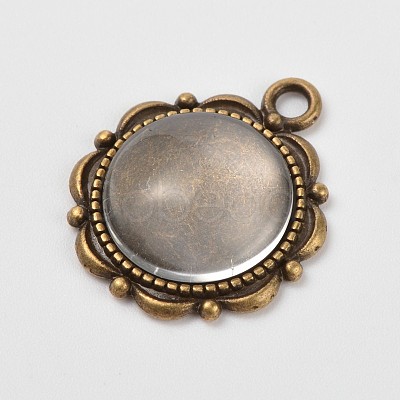 Flower Alloy Pendant Cabochon Settings and Half Round/Dome Clear Glass Cabochons DIY-X0221-AB-FF-1