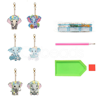 DIY Diamond Painting Elephant Pendant Keychain Kit ELEP-PW0001-41-1