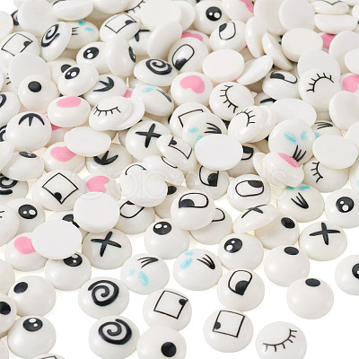 100Pairs 10 Styles Flat Round Cartoon Resin Cabochons CRES-TA0001-97-1