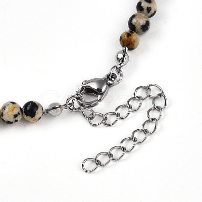 Natural Dalmatian Jasper 4.5mm Round Beaded Flower Pendant Necklaces NJEW-T016-04H-1