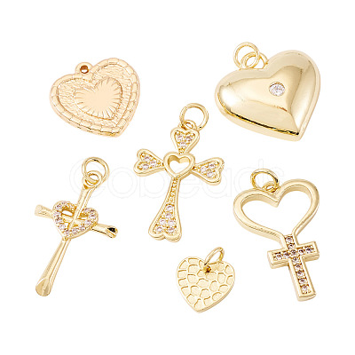 6Pcs 6 Styles Brass Micro Pave Cubic Zirconia Pendants KK-TA0002-36-1