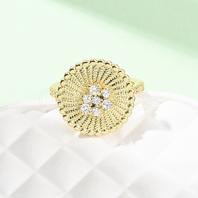 Adjustable Brass Micro Pave Cubic Zirconia Cuff Rings for Women RJEW-B139-07G-01-1