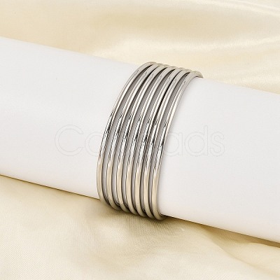 7Pcs 201 Stainless Steel Plain Bangle Sets Hand Polished for Women BJEW-L664-022C-P02-1