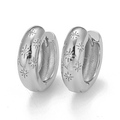Clear Cubic Zirconia Star Hoop Earrings EJEW-C022-06P-1