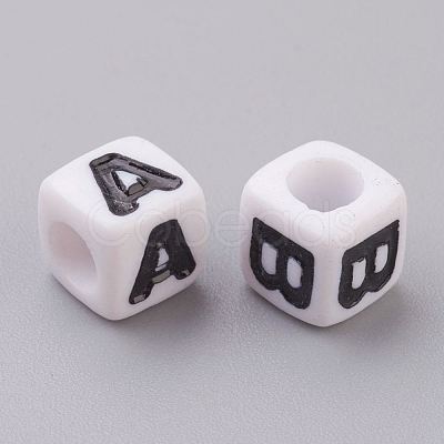 Chunky Letter Acrylic Cube Beads for Kids Jewelry X-PL37C9129-1