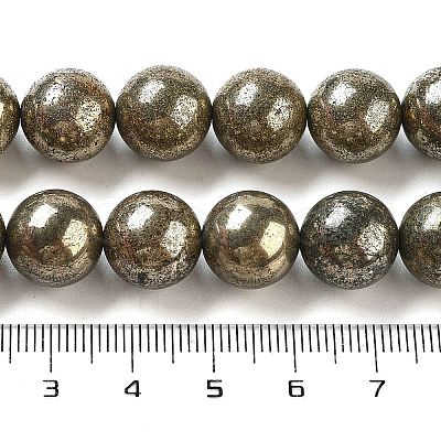 Natural Pyrite Round Beads Strands G-F197-10-8mm-1