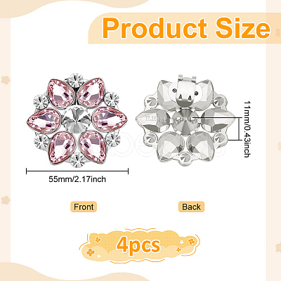 4Pcs Flower Alloy with Glass Rhinestone Shoe Buckle Clips AJEW-FG0003-64C-1