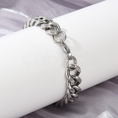304 Stainless Steel Cuban Link Chain Bracelets for Women Men BJEW-D304-01P-1
