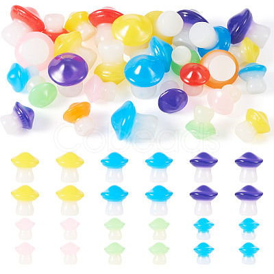30Pcs 2 Styles Luminous Resin Mushroom Ornament RESI-TA0004-04B-1