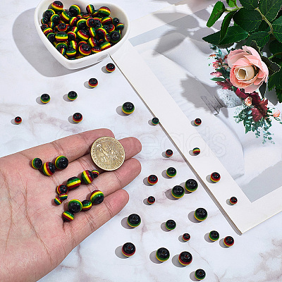 200Pcs 3 Styles Ghana Jamaica Reggae Stripe Resin Beads RESI-SP0001-55-1