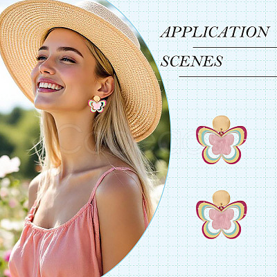 Brass Printing Acrylic Butterfly Dangle Stud Earrings EJEW-TA00672-1