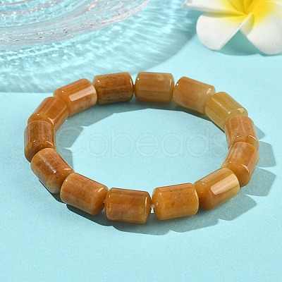 Column Natural Topaz Jade Beads Stretch Bracelets for Women Men BJEW-A148-01A-23-1