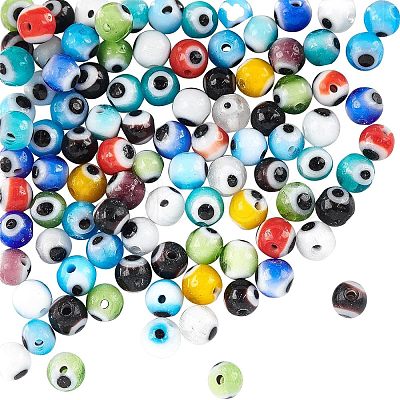 150 Pcs 10 Colors Handmade Evil Eye Lampwork Round Beads LAMP-NB0001-29-1