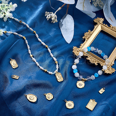 12Pcs 6 Styles Rack Plating Brass Pendants KK-SC0007-64-1