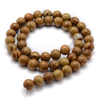 Natural Wood Lace Stone Wooden Jasper Beads Strands G-G763-05-10mm-1