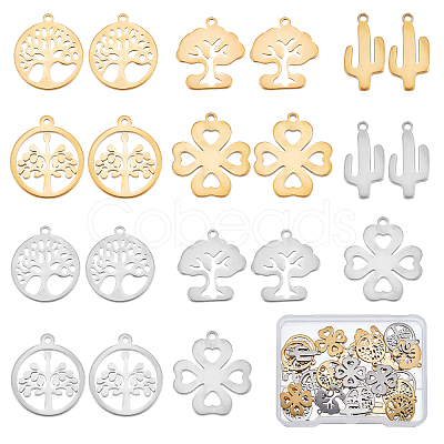 SUNNYCLUE 40Pcs 5 Style 304 Stainless Steel Charms STAS-SC0003-48-1