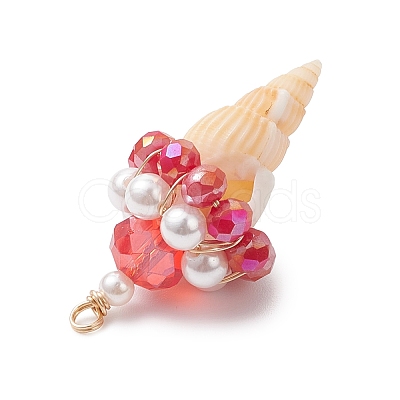 4Pcs 4 Colors Shell & Glass Pendants PALLOY-TA00359-1