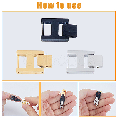 3Pcs 3 Colors Rectangle Stainless Steel Watch Band Clasps STAS-FH0002-27C-1
