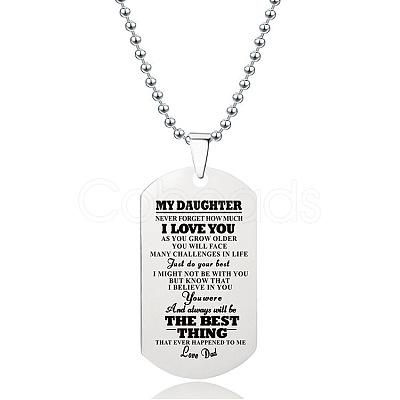 201 Stainless Steel To My Daughter Dog Tag Pendant Ball Chain Necklaces FS-WG527E6-21-1