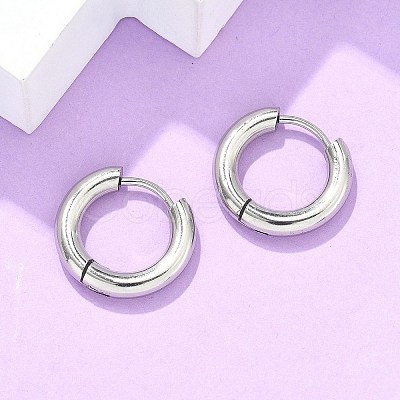 Tarnish Resistant 304 Stainless Steel Huggie Hoop Earrings X-EJEW-F111-16mm-P-1
