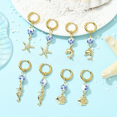 4 Styles Marine Theme 202 Stainless Steel Hoop Earrings EJEW-JE07004-1