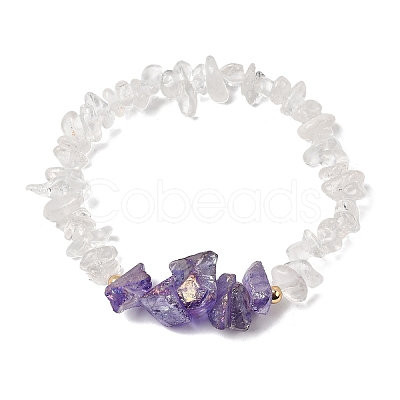 Natural Quartz Crystal & Electroplated Natural Quartz Chip Beads Stretch Bracelets for Women BJEW-JB12279-1
