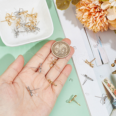 24Pcs 2 Colors Bowknot Brass Stud Earring Findings KK-BC0013-68-1