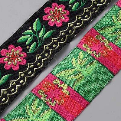 Ethnic Style Polyester Embroidery Flower Ribbon OCOR-WH0093-37C-1