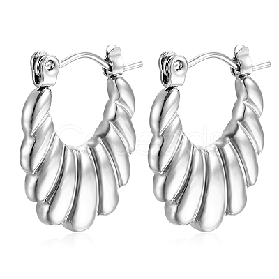 Vintage Retro Stainless Steel Shrimp-textured Oval Hoop Earrings for Women PW-WGBCD6B-02-1