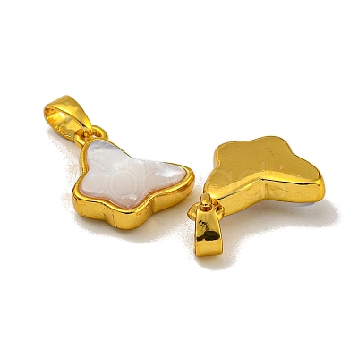Rack Plating Brass Pave Natural White Shell Butterfly Charms KK-U025-01G-01-1