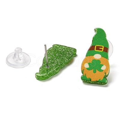 Saint Patrick's Day Theme Acrylic & 304 Stainless Steel Stud Earring for Women Men LS-EJEW-H112-01E-1