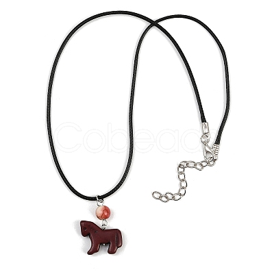 Dyed Synthetic Turquoise Horse Pendant Black Waxed Cord Necklaces NJEW-JN05430-02-1