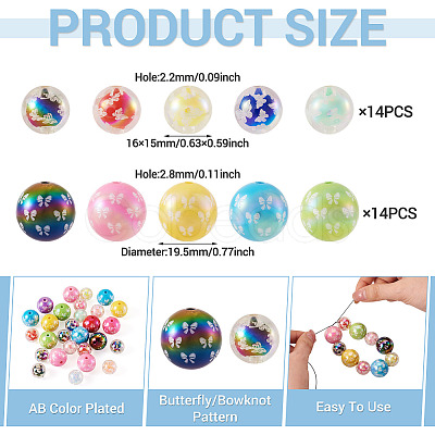 28Pcs 2 Colors UV Plating Acrylic Printed Beads FIND-TA0010-64-1