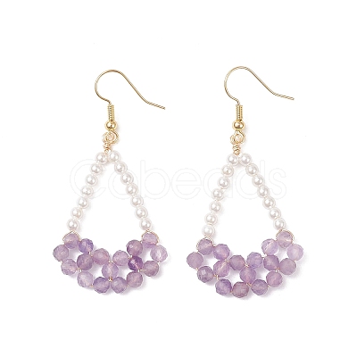 Natural Amethyst Arch Dangle Earrings EJEW-TA00742-03-1