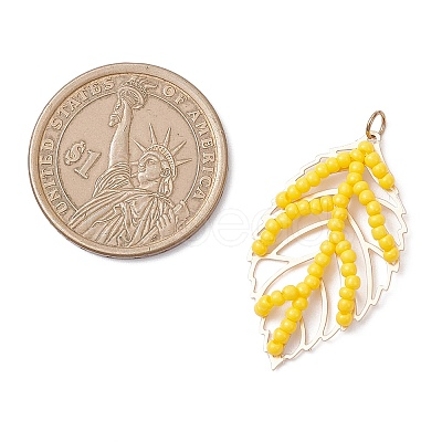 Handmade Glass Seed Beaded Leaf Shape Pendants PALLOY-MZ00935-03-1