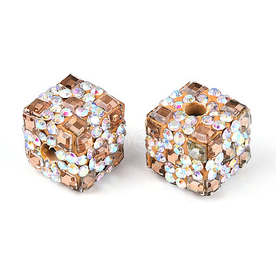 Polymer Clay Rhinestone Beads with Square Acrylic CLAY-T022-03E-1