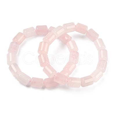 Column Natural Rose Quartz Beads Stretch Bracelets for Women Men BJEW-A148-01A-25-1