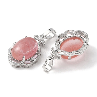 Cherry Quartz Glass Oval Pendants G-NH0025-15P-26-1