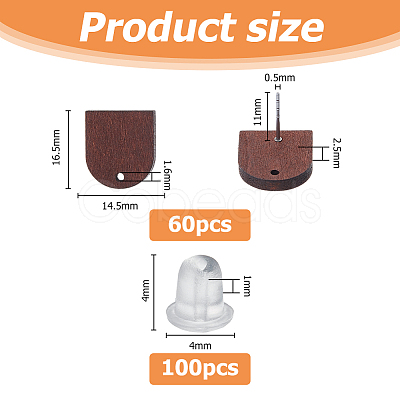60Pcs Wood Stud Earrings Finding EJEW-FI0003-33D-1