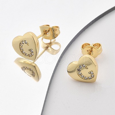 Rack Plating Brass Micro Pave Clear Cubic Zirconia Stud Earrings EJEW-K299-01G-C-1