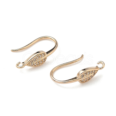 Leaf Rack Plating Brass Micro Pave Cubic Zirconia Earring Hooks KK-D083-09G-1-1